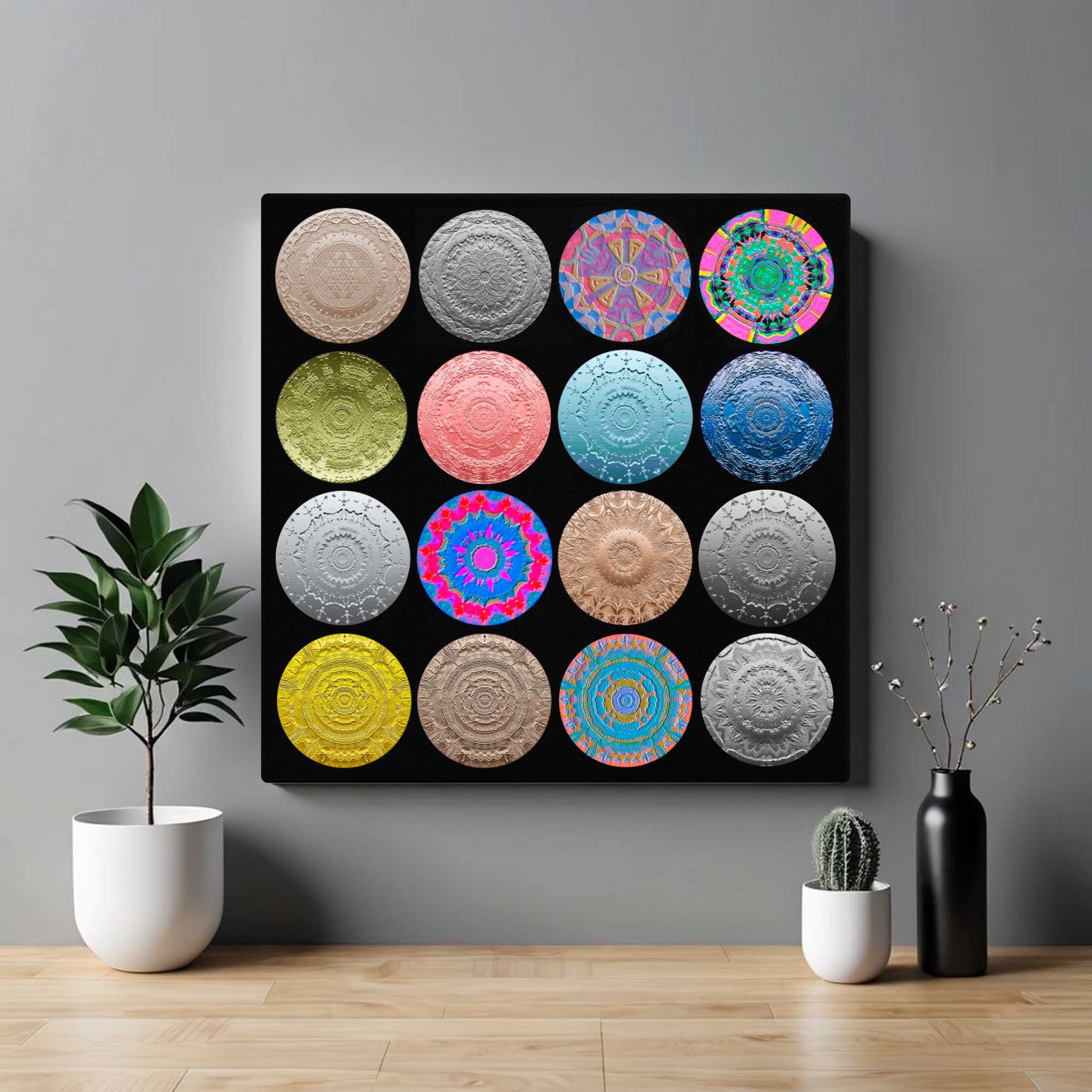 Beautiful Circle Art Composite Canvas - Pattern of  Mixed Media Mandalas