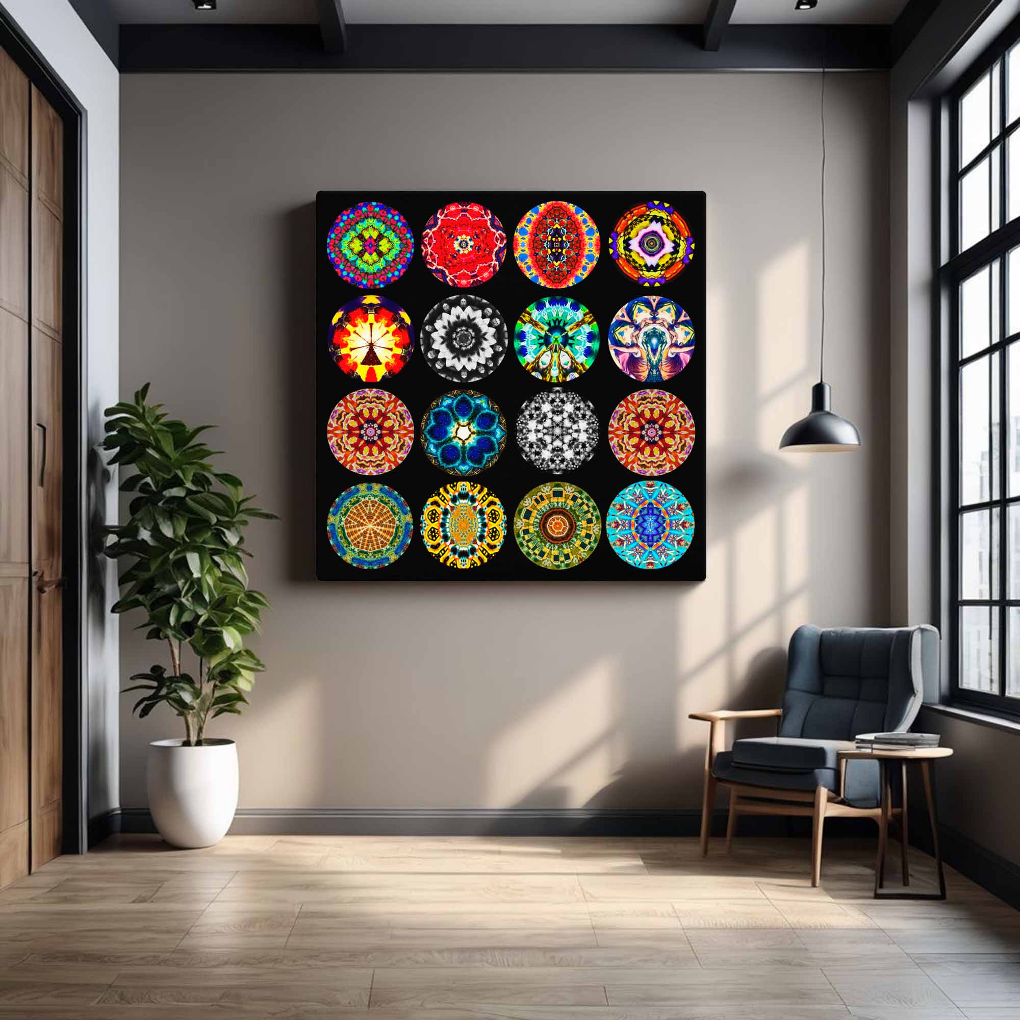Striking Square Circle Art Composite - Eclectic Mixed Media Pattern