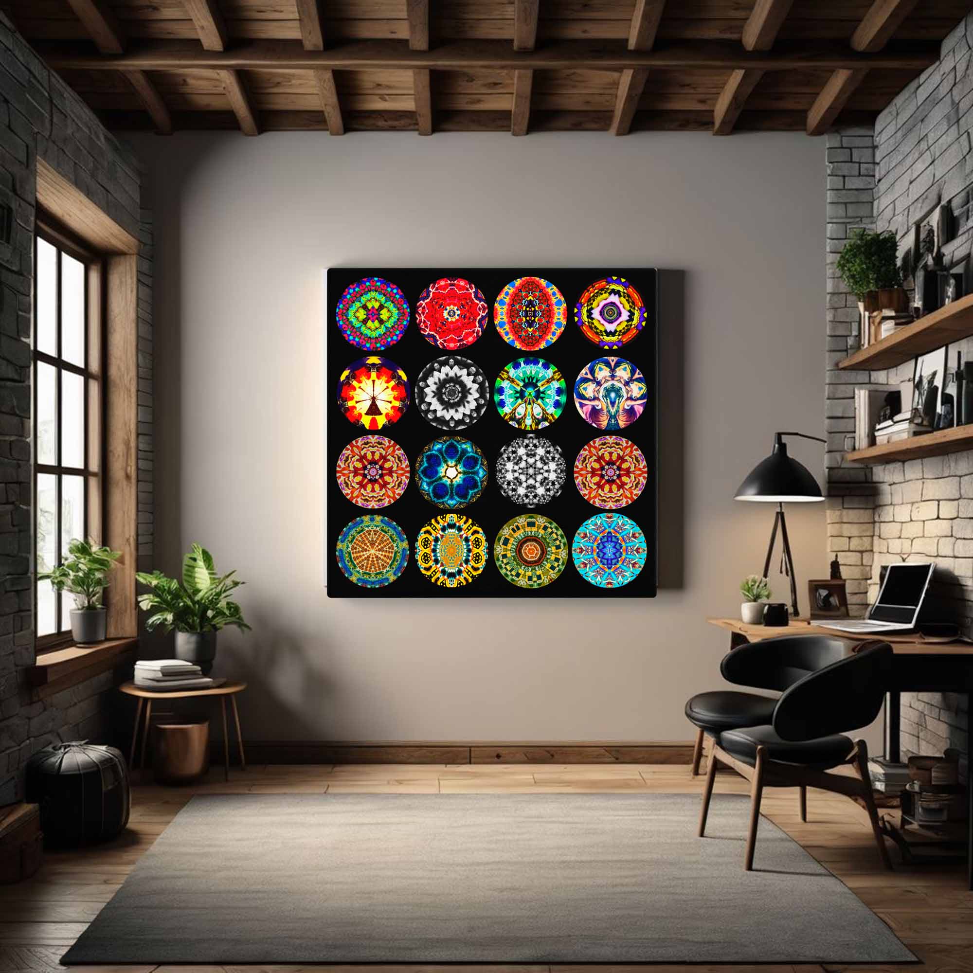 Striking Square Circle Art Composite - Eclectic Mixed Media Pattern