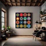 Striking Square Circle Art Composite - Eclectic Mixed Media Pattern