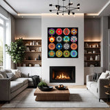 Striking Square Circle Art Composite - Eclectic Mixed Media Pattern