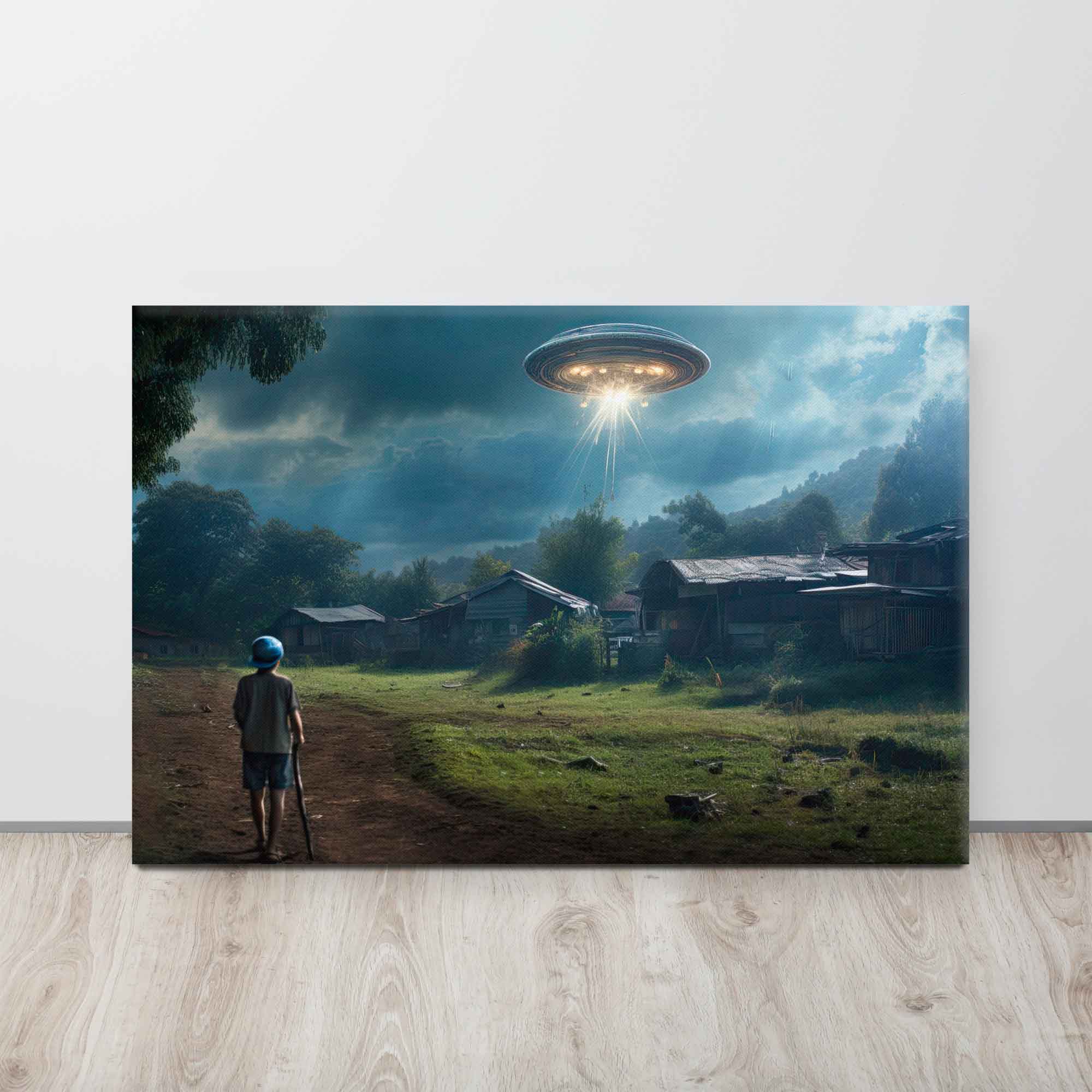First Contact - Unique Alien Spaceship Landing Canvas