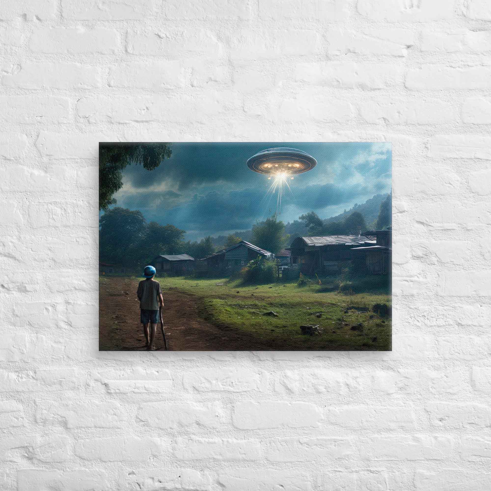 First Contact - Unique Alien Spaceship Landing Canvas