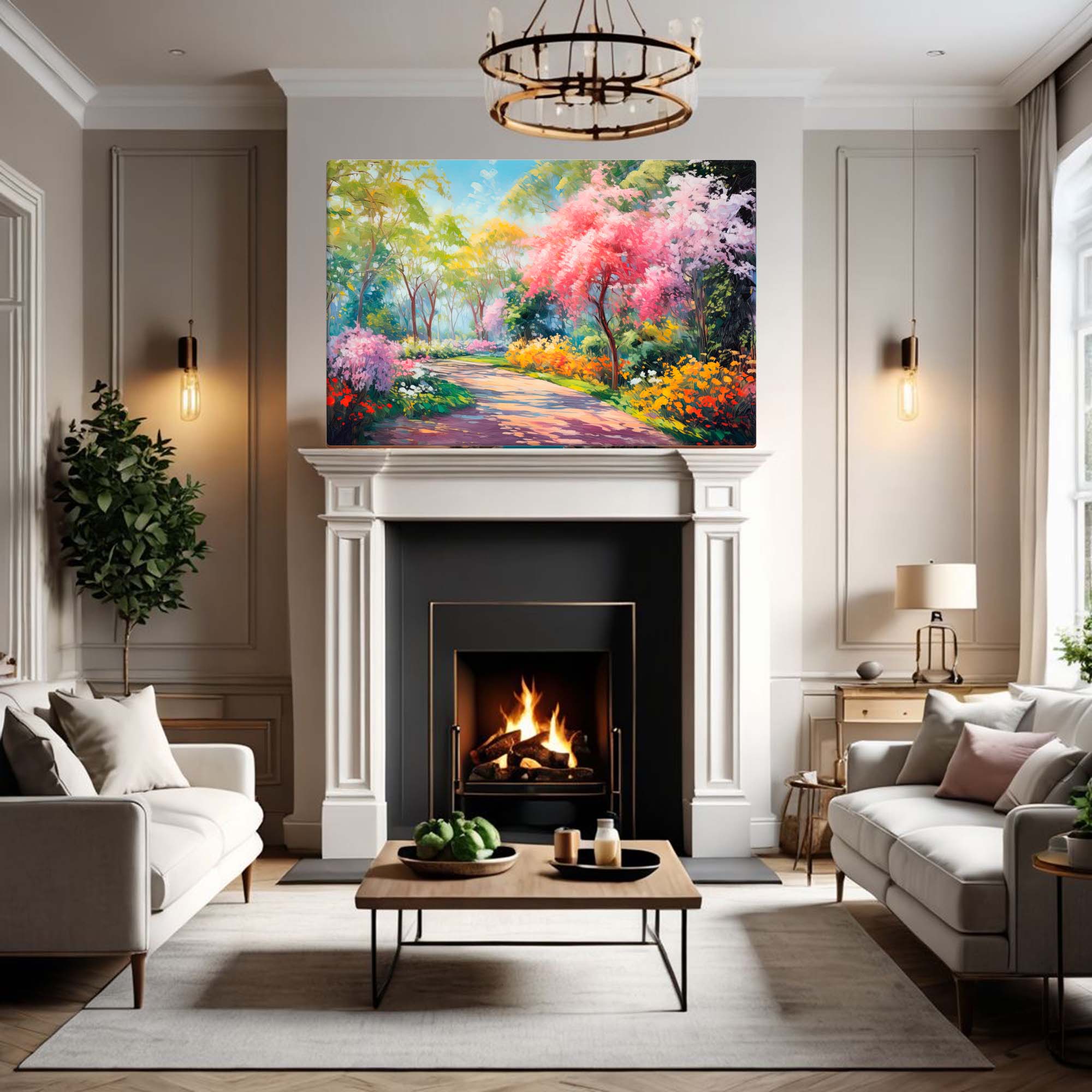 Beautiful Garden Painting – Art Fusion canvas print of a colorful floral garden atmosphere – Art Fusion Store 