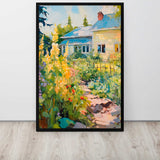  Blooms of Bliss – Art Fusion framed canvas print of a flower-lined garden path  on display