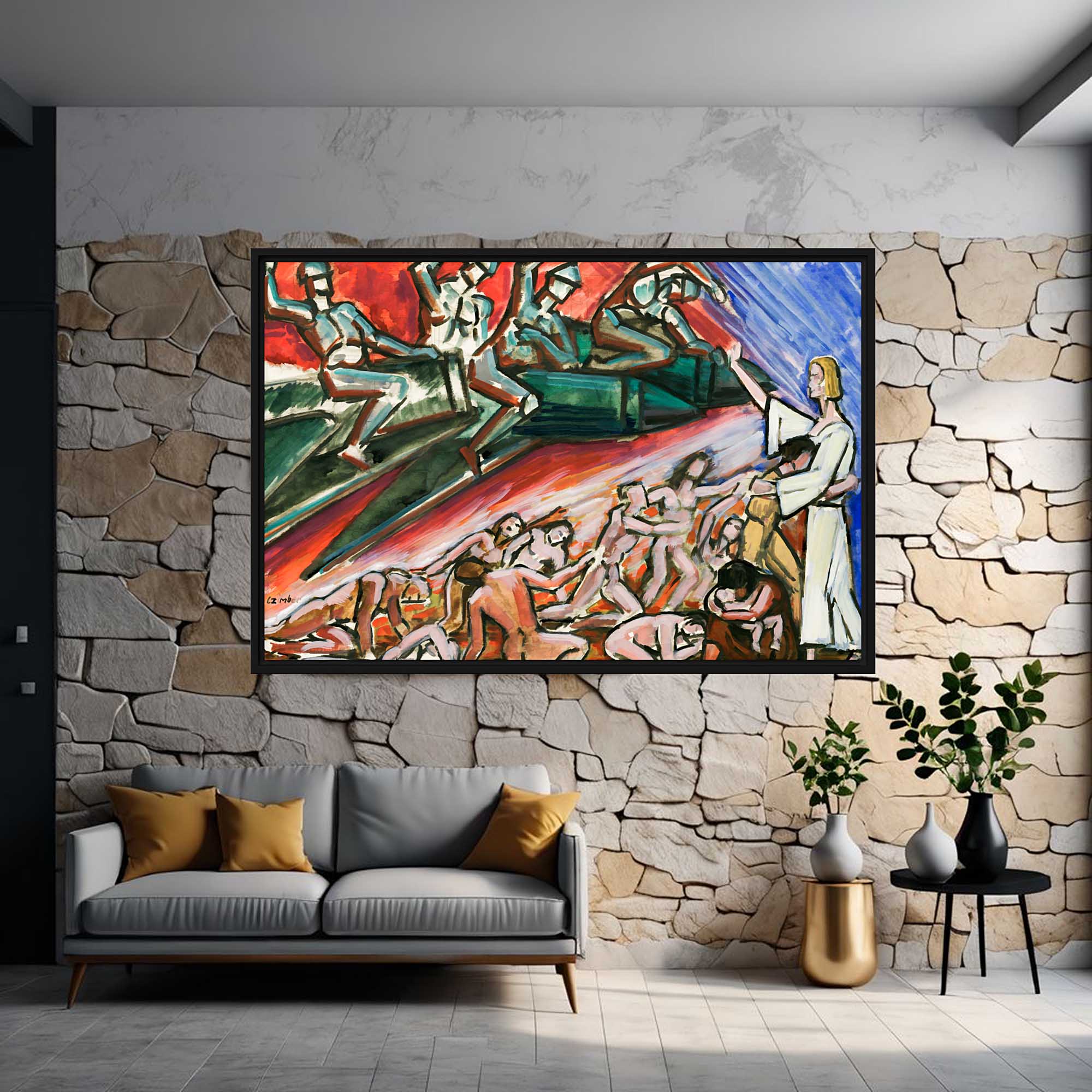 Jesus Shelters a War - On Framed canvas