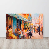 Café scene canvas displayed  