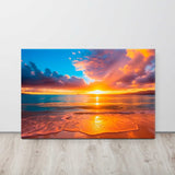 Beach sunset with vibrant colors on a wall panel.