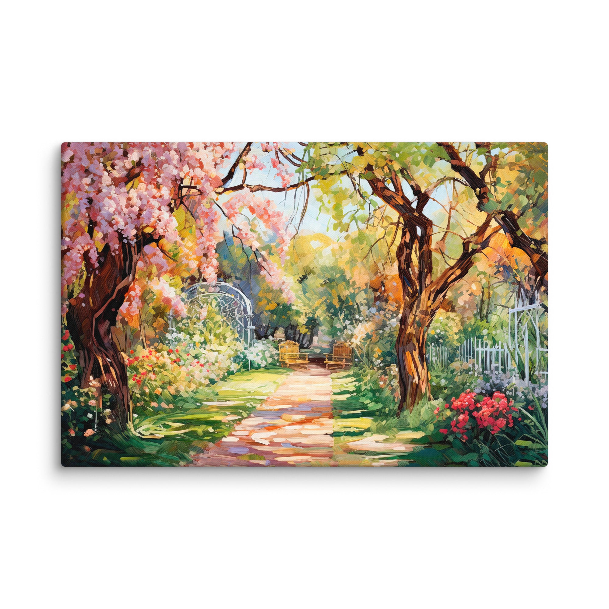 Charming Flower Garden Painting - Cozy Patio Atmosphere Art