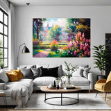 Country pathway canvas displayed in a family room
