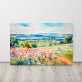 Countryside sunrise art print on display