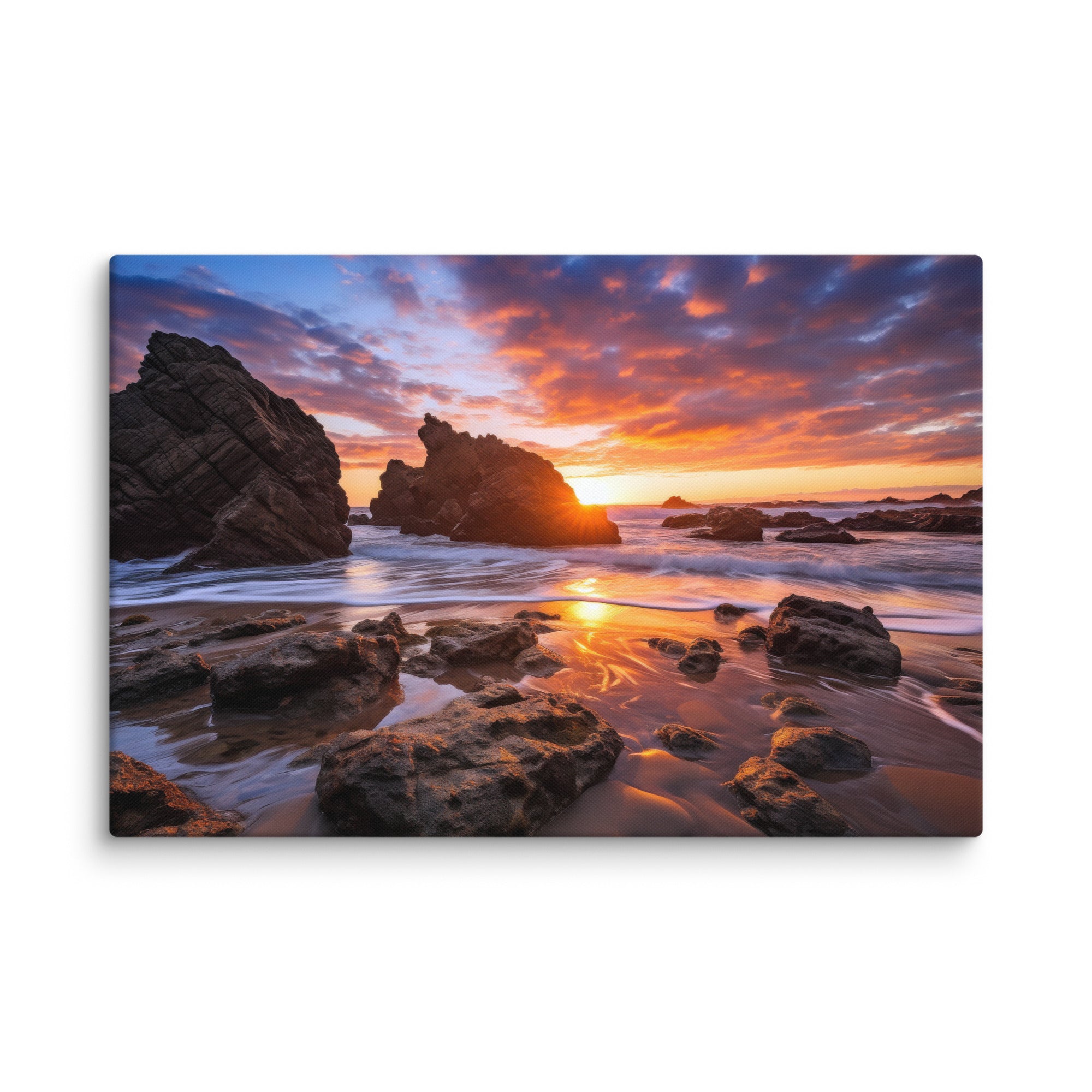 Crashing Waves Rocky Shoreline – Ocean Photography Canvas