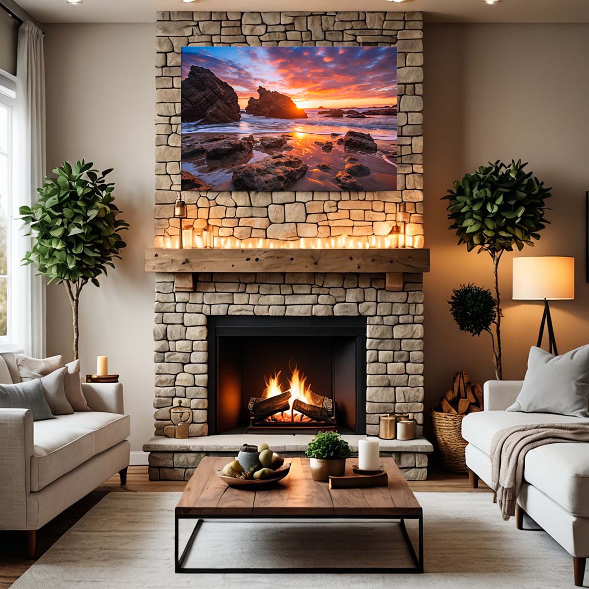  Crashing Waves Rocky Shoreline – ocean photography canvas print of waves breaking against a rocky coast – Art Fusion Store