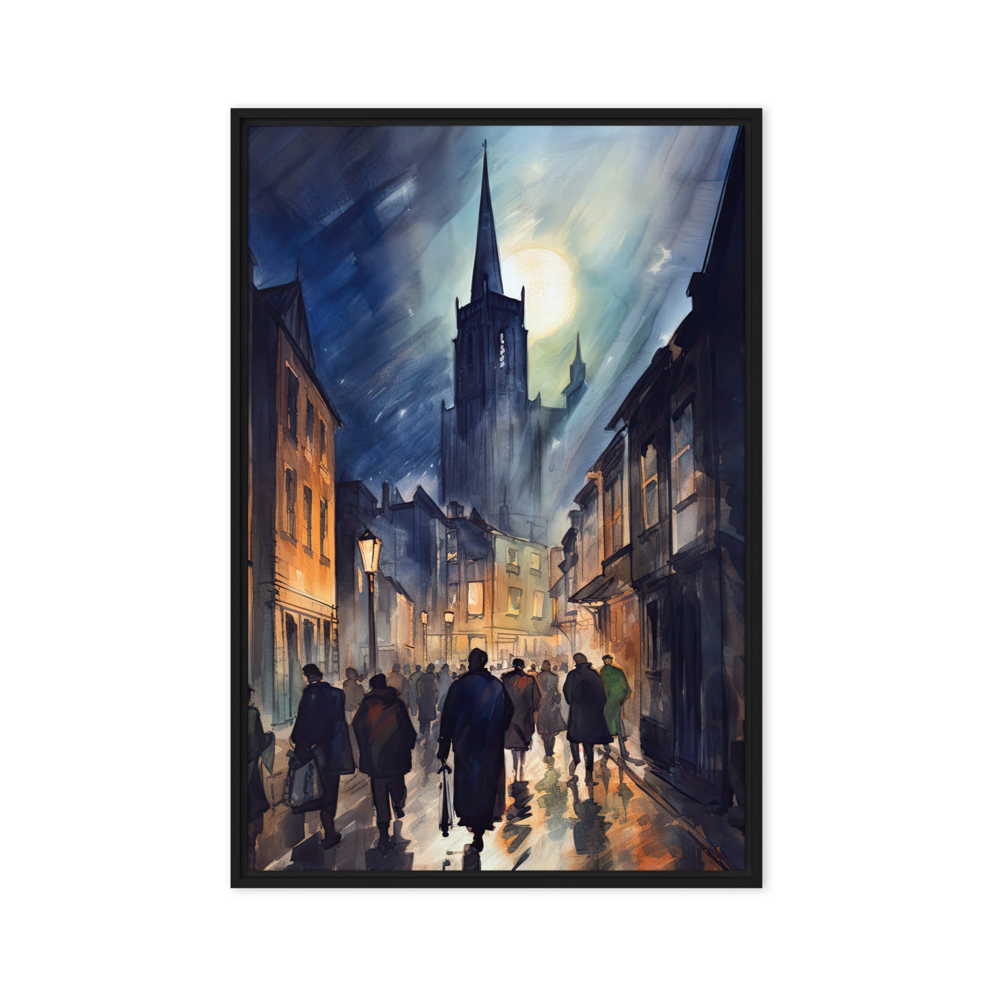 Echoes of Urban Life – Art Fusion Framed Canvas