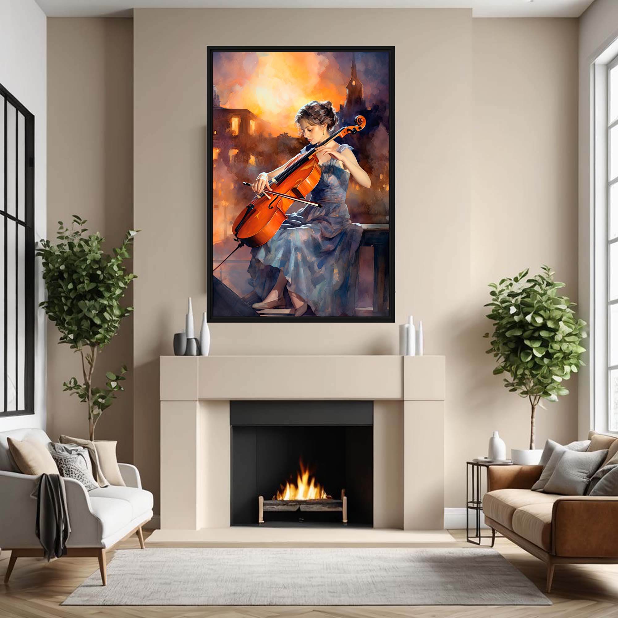 Elegance in War Time portrait canvas displayed in a bedroom setting