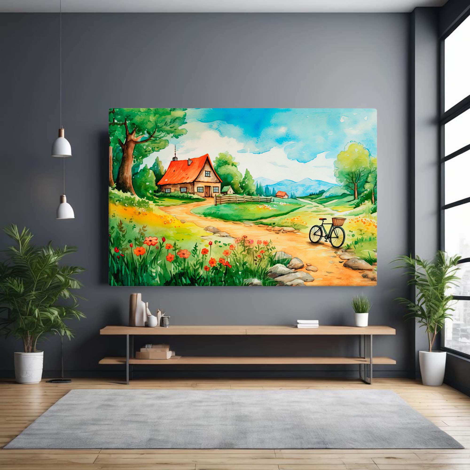 Elysian fields canvas displayed in a yoga room 