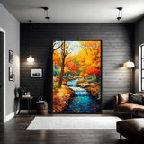  Enchanted Fall Waterscape autumn canvas displayed in a warm living room