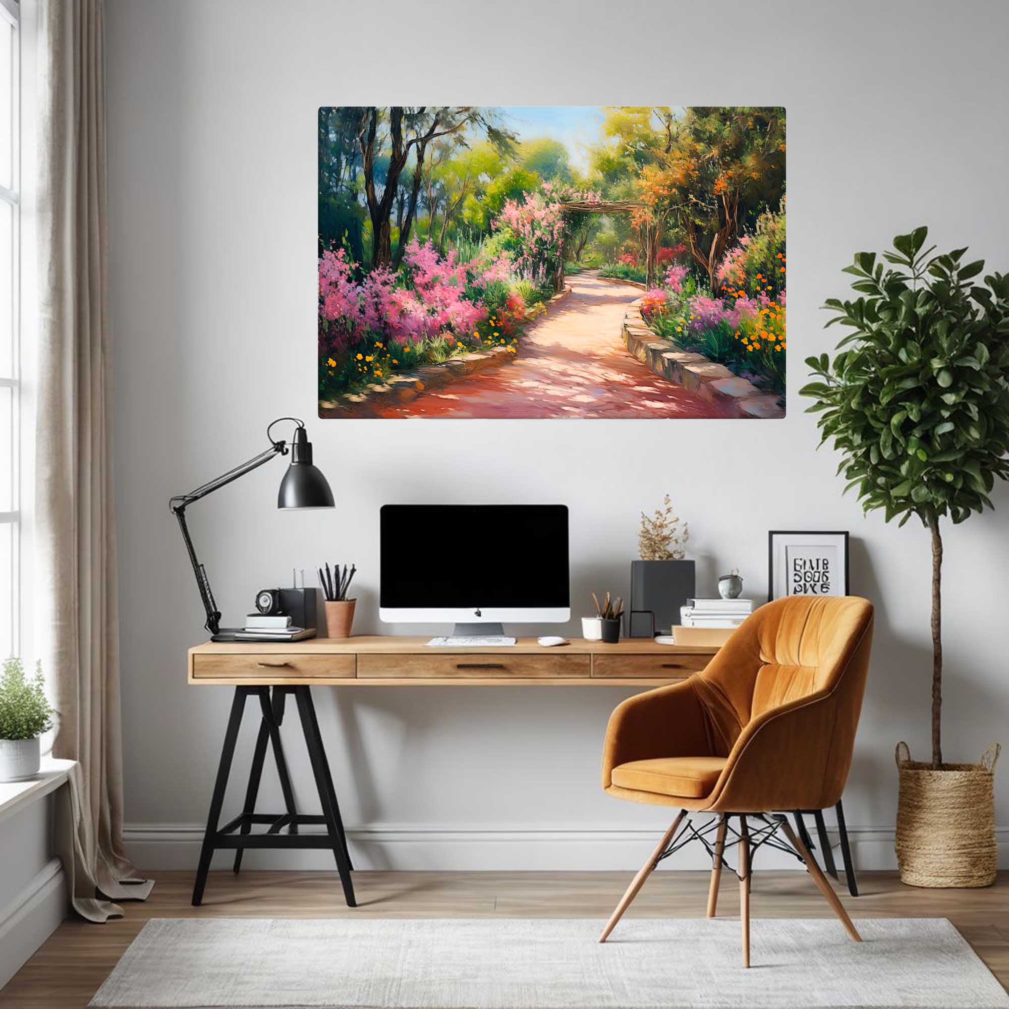 Enchanted garden canvas displayed in a home study
