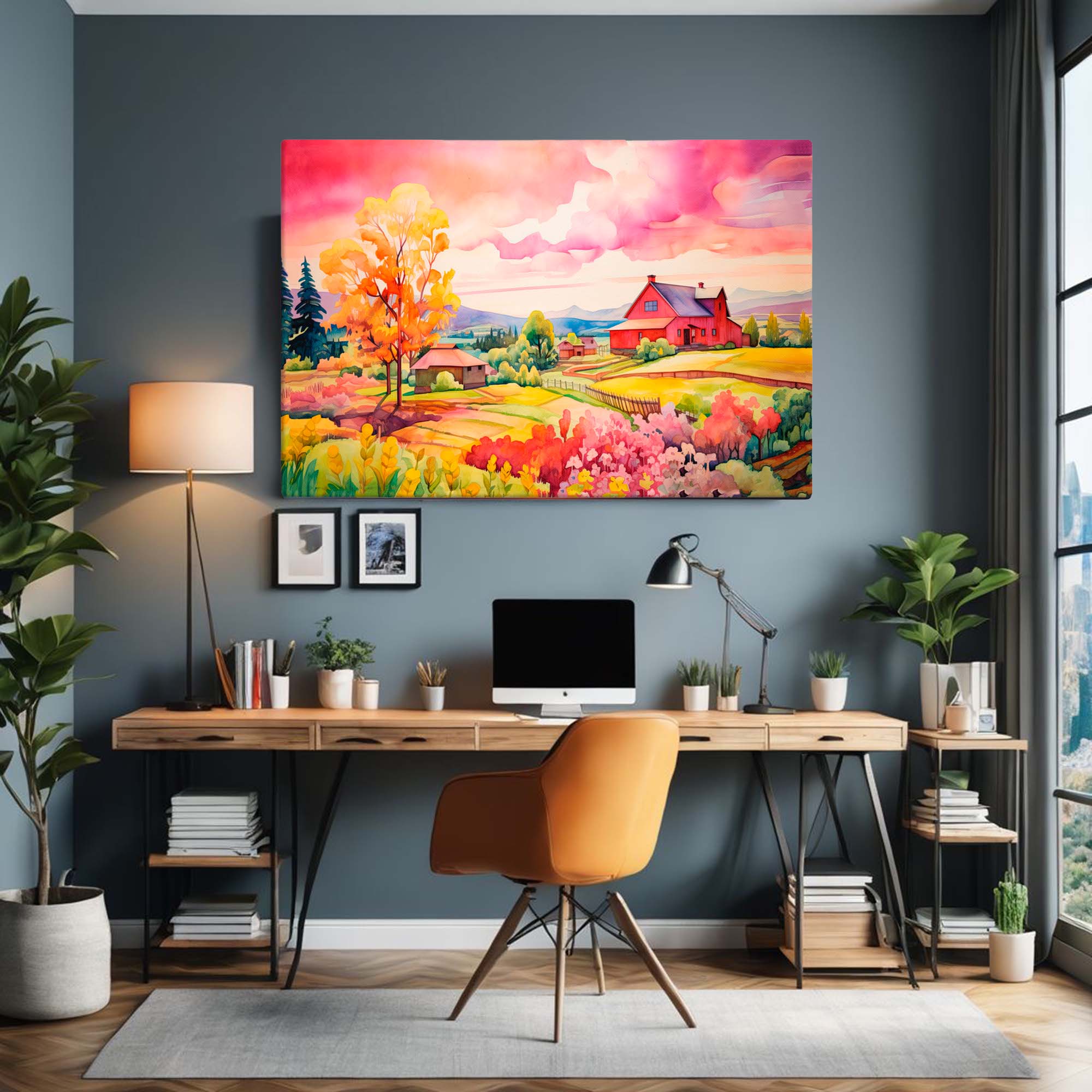 Enchanting Farm Home Painting – Art Fusion canvas print of a serene rural farmhouse landscape – Art Fusion Store