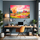 Enchanting Farm Home Painting – Art Fusion canvas print of a serene rural farmhouse landscape – Art Fusion Store