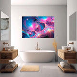 Ethereal Dimensions – Abstract Digital Canvas  above a bath tup in a luxury bathroom