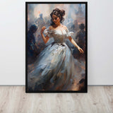 Ethereal Elegance – Art Fusion Framed Canvas Framed painting of a woman in a white dress against a light background