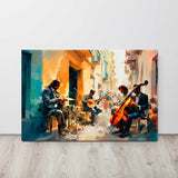 European outdoor music art print on display