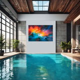 Exploding Light – Abstract Digital Canvas Print displayed in a pool house