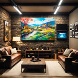  Farmhouse creek landscape art print on a warm wall