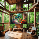 Flowered Haven – Art Fusion canvas print of a lush, enclosed garden escape – Art Fusion Store