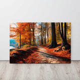 Forest path with autumnal colors on a wall panel.