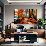  Forest path photography canvas displayed in an office