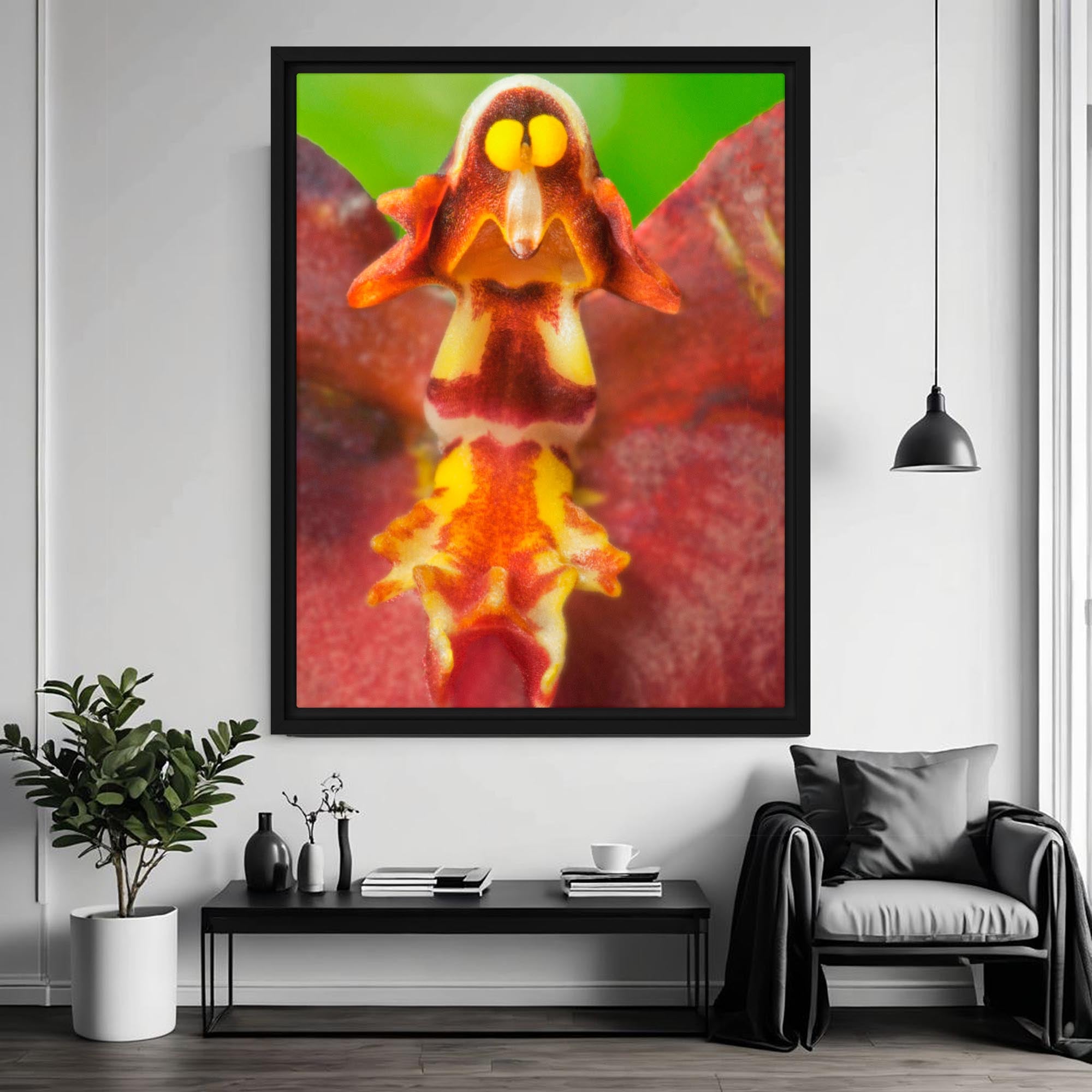 Framed colorful orchid photo in a modern living room - Art Fusion Store