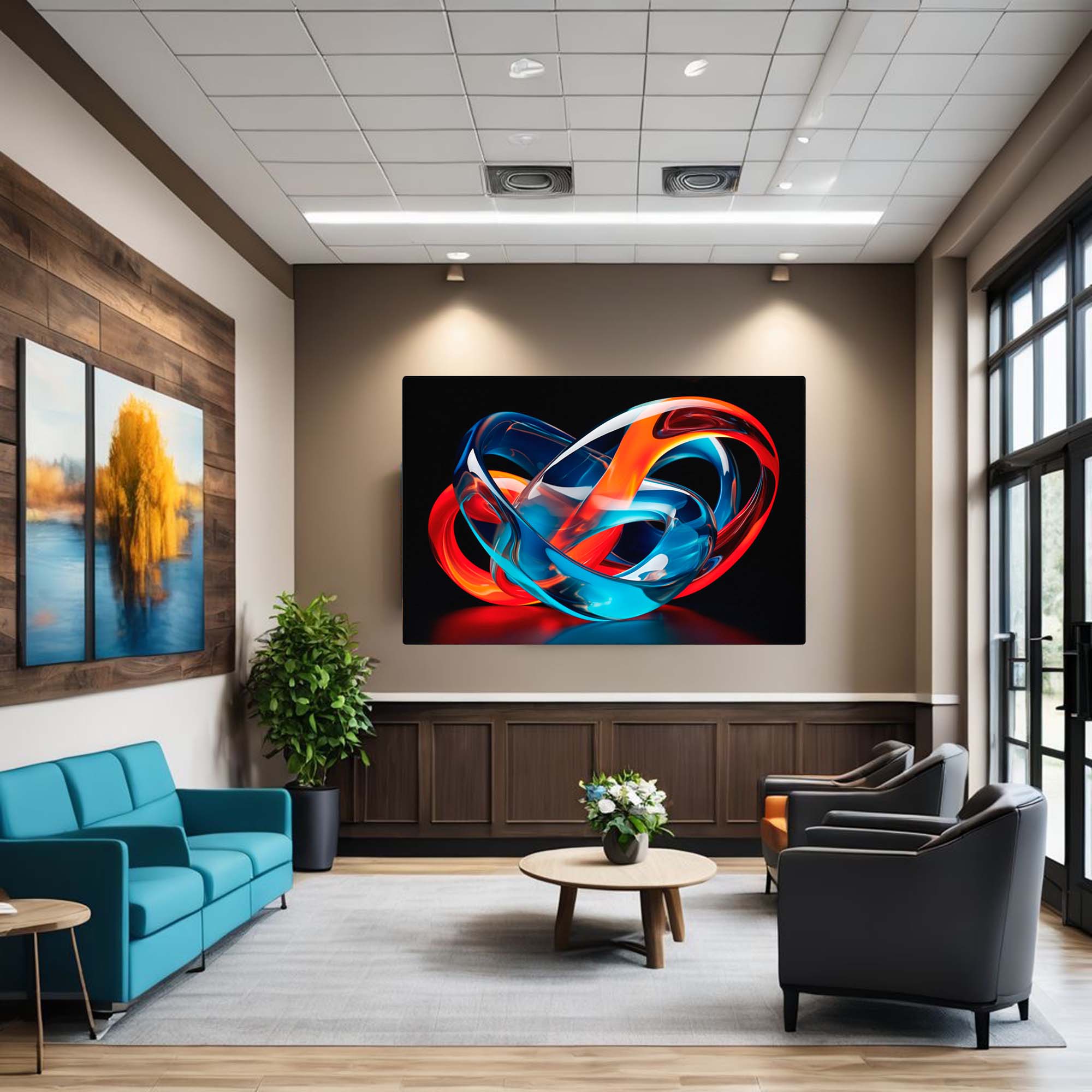 Freedom To Flow – Abstract Canvas Print displayed in modern office lobby 
