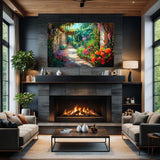 Garden haven canvas displayed in a living room 