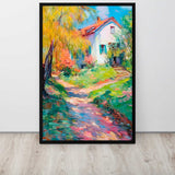 Garden path art print framed canvas in a bright entryway 
