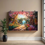  Garden pathway canvas displayed in an entryway 
