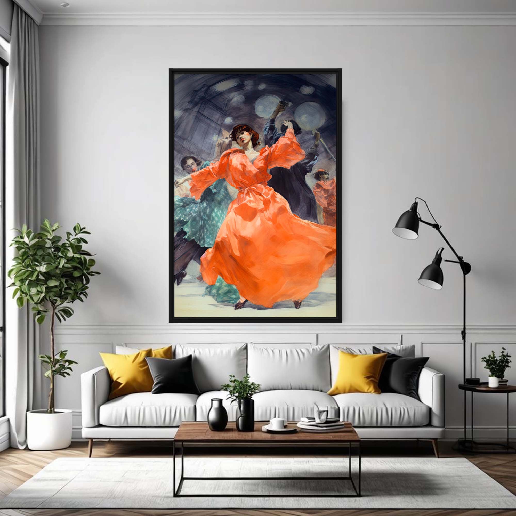  Harmony in Motion – Art Fusion framed canvas of a woman dancing in a colorful setting – Art Fusion Store 
