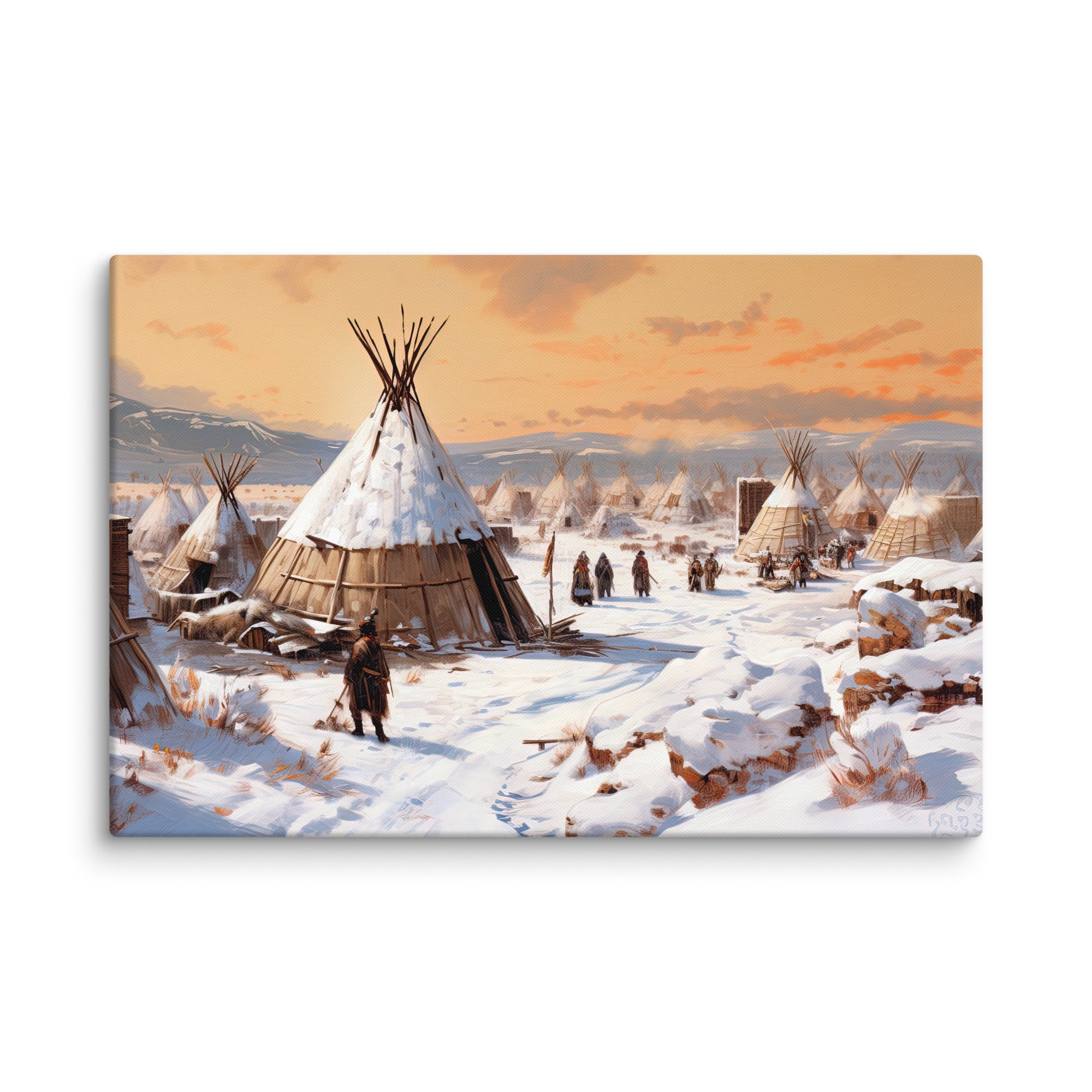 Indian Village in Snow - Winter Landscape Art
