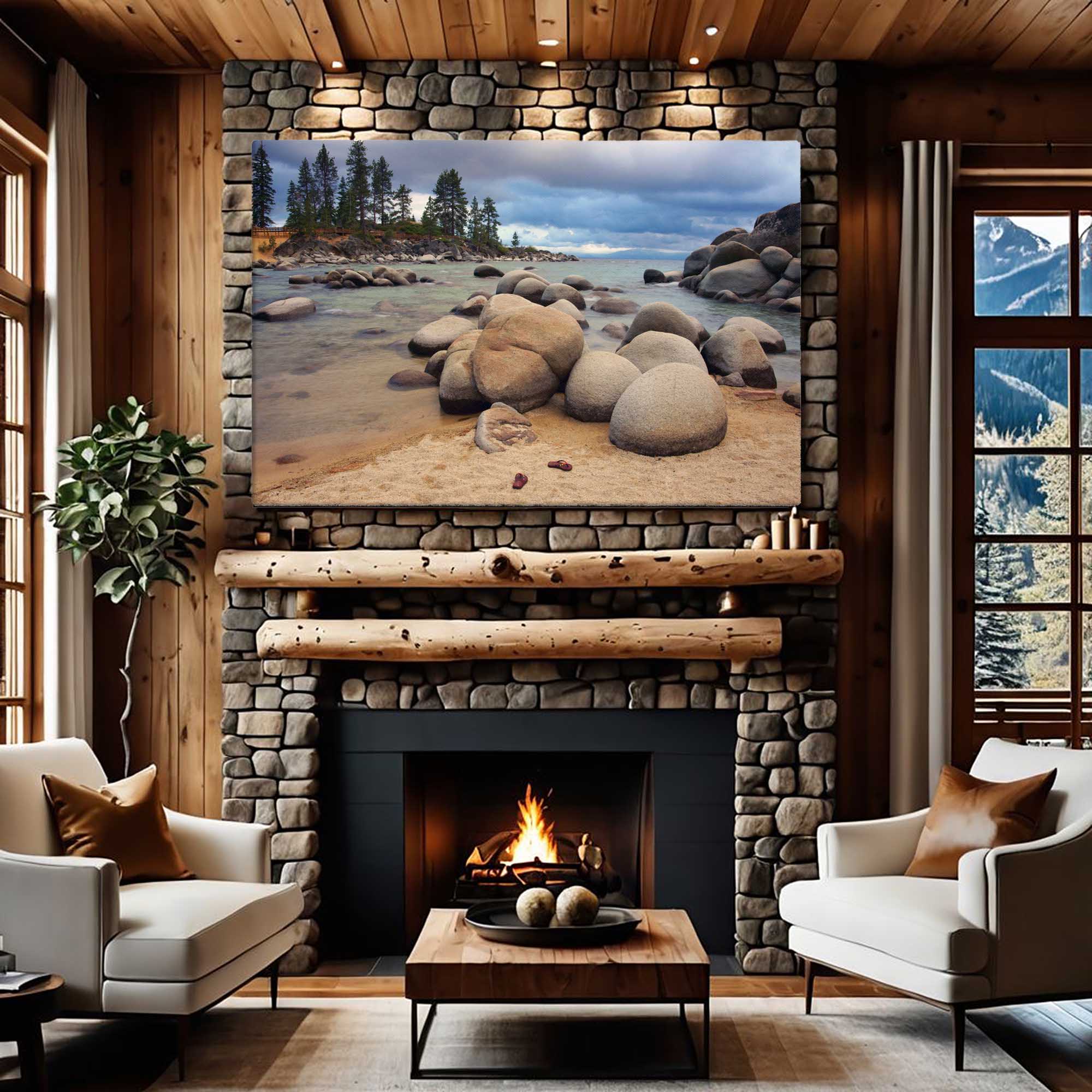  Lake Tahoe Beach – Sierra Nevada photographic canvas print of the Lake Tahoe shoreline – Art Fusion Store 