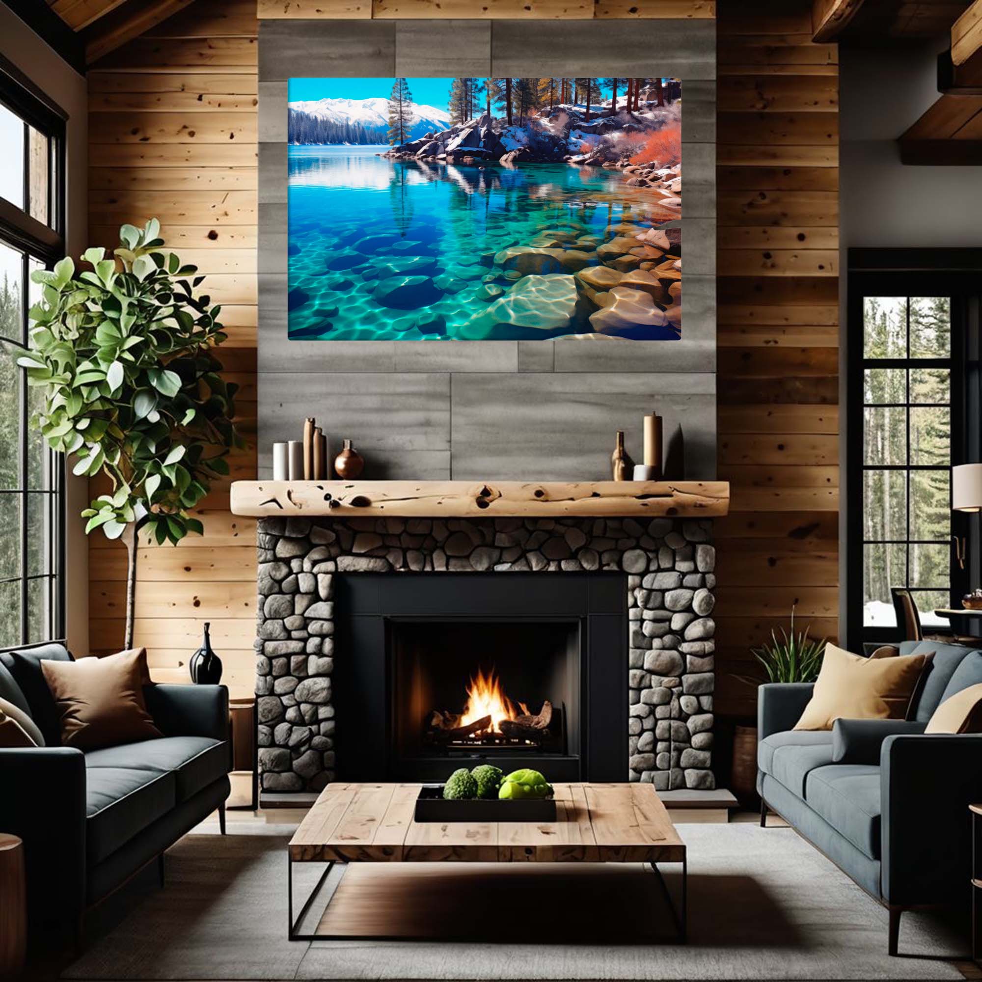  Lake Tahoe Serenity – photographic canvas print of calm Lake Tahoe with Sierra Nevada reflection – Art Fusion Store