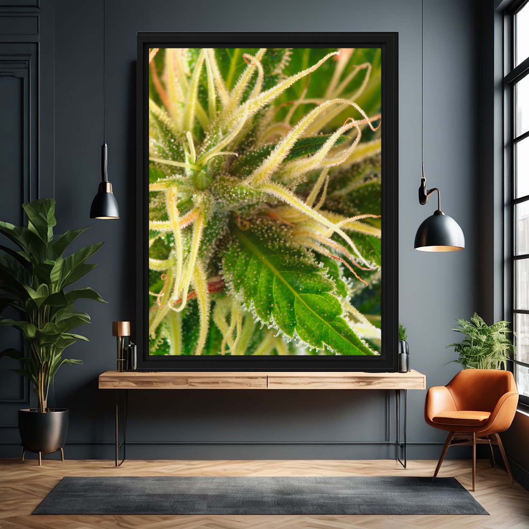  Luminous Cannabis Flower – macro photography canvas print of a cannabis flower in close detail – Art Fusion Store