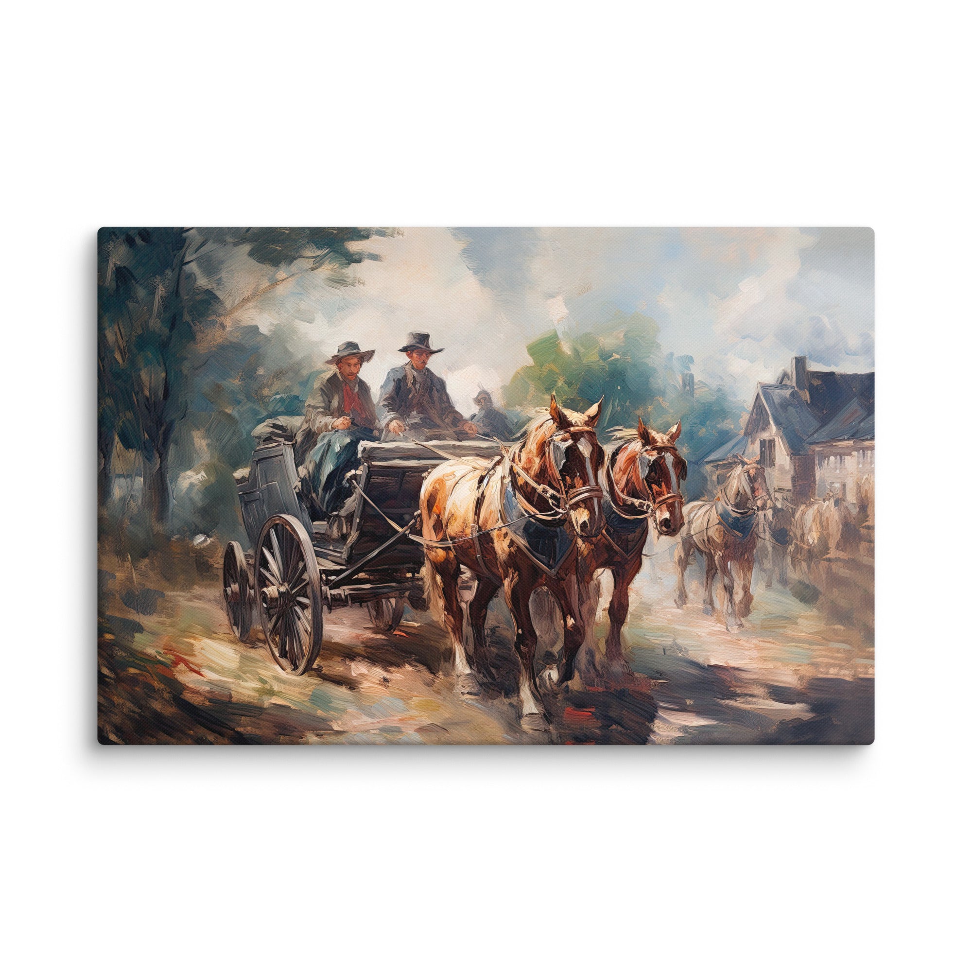 Men on Horse-Drawn Buggy Painting - Early Western Europe Scene