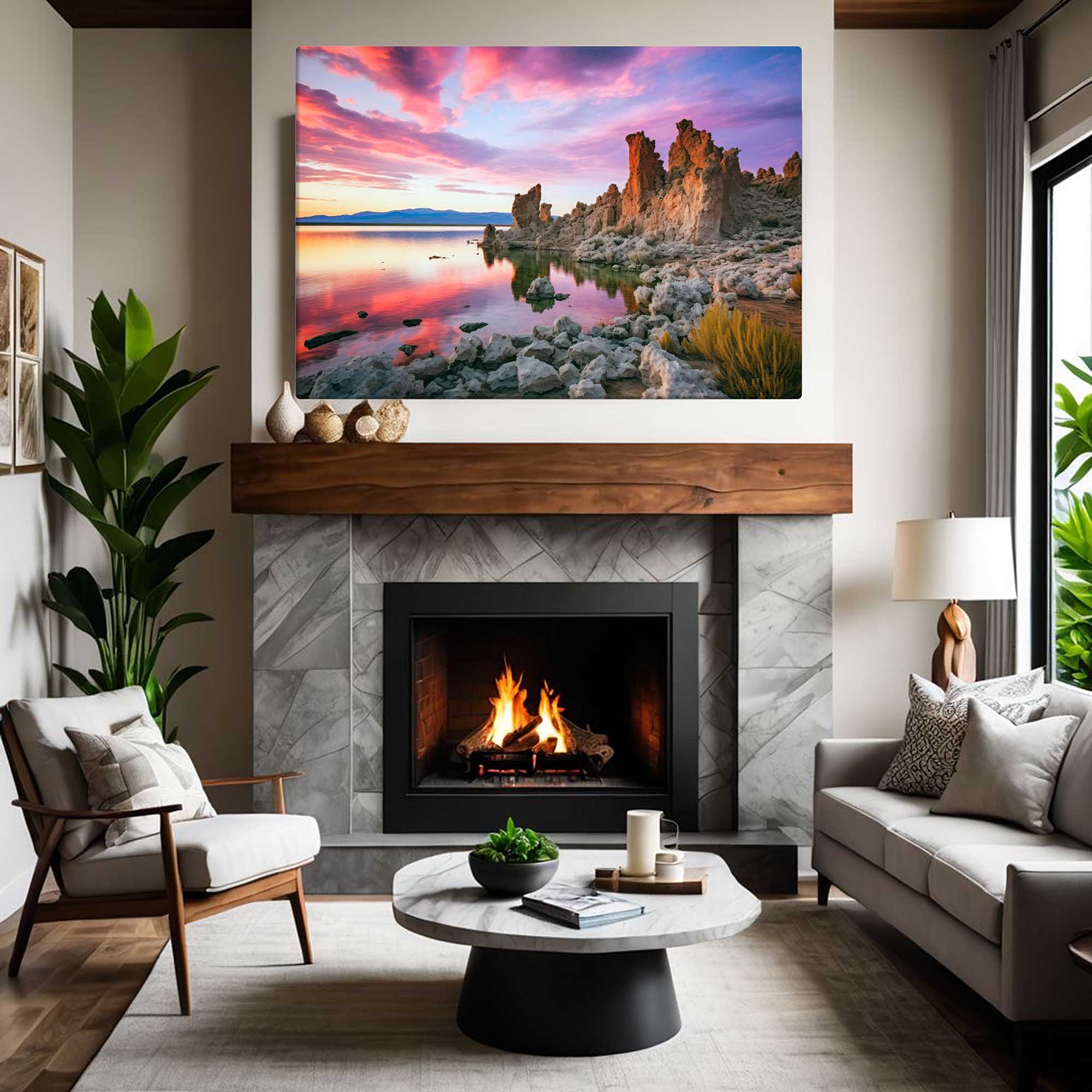 Mono Lake Quiet Splendor – photographic canvas print of Mono Lake tufa in still, even light – Art Fusion Store 
