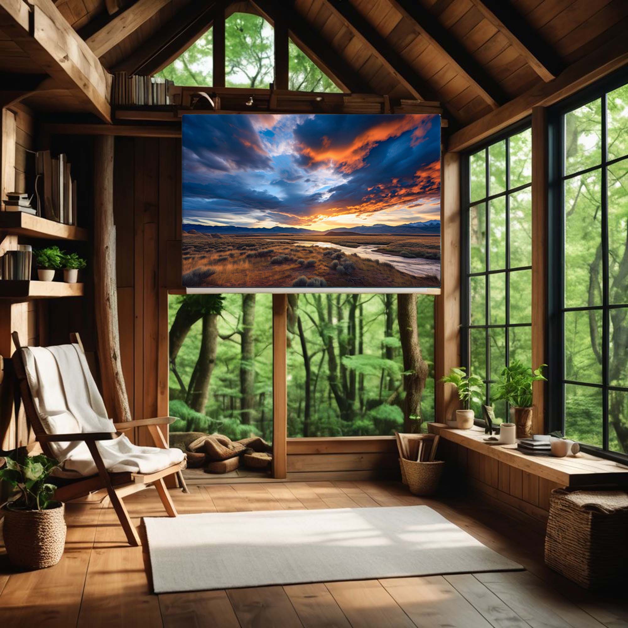 Mountain Valley Sunset – nature photography canvas print of a sunset seen through a mountain valley – Art Fusion Store 