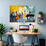  Music scene canvas displayed in a home study