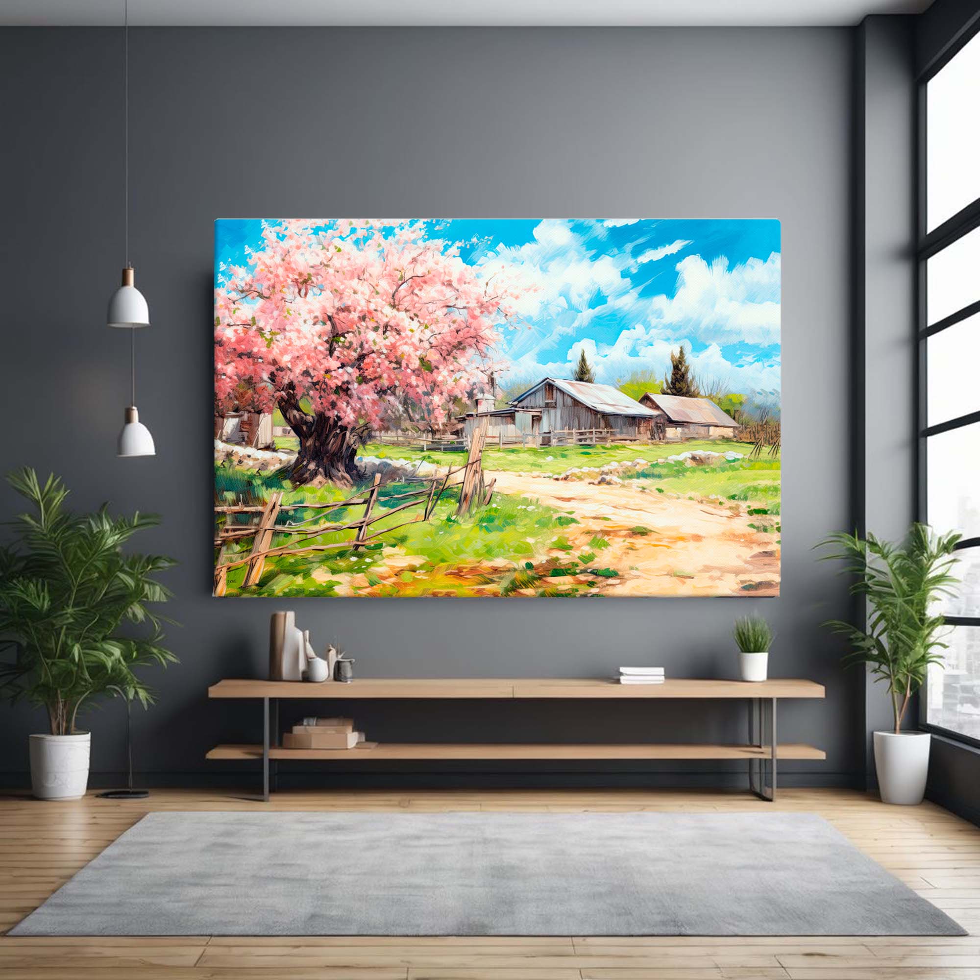 Old world farmland art print on a warm earthy wall