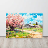  Old world farmland art print on display