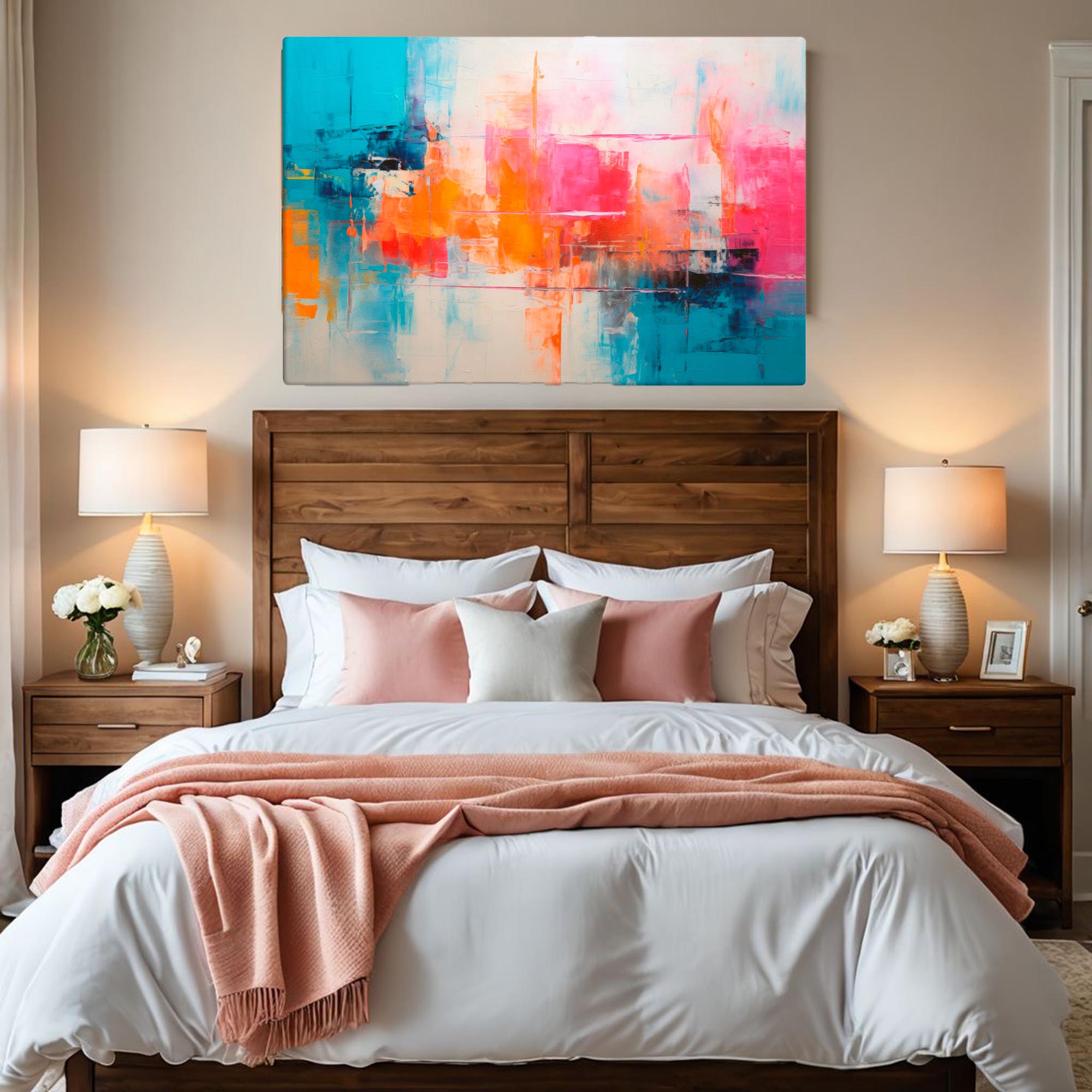 Pixel Perception – Abstract Digital Canvas Print on bedroom wll aboven bed