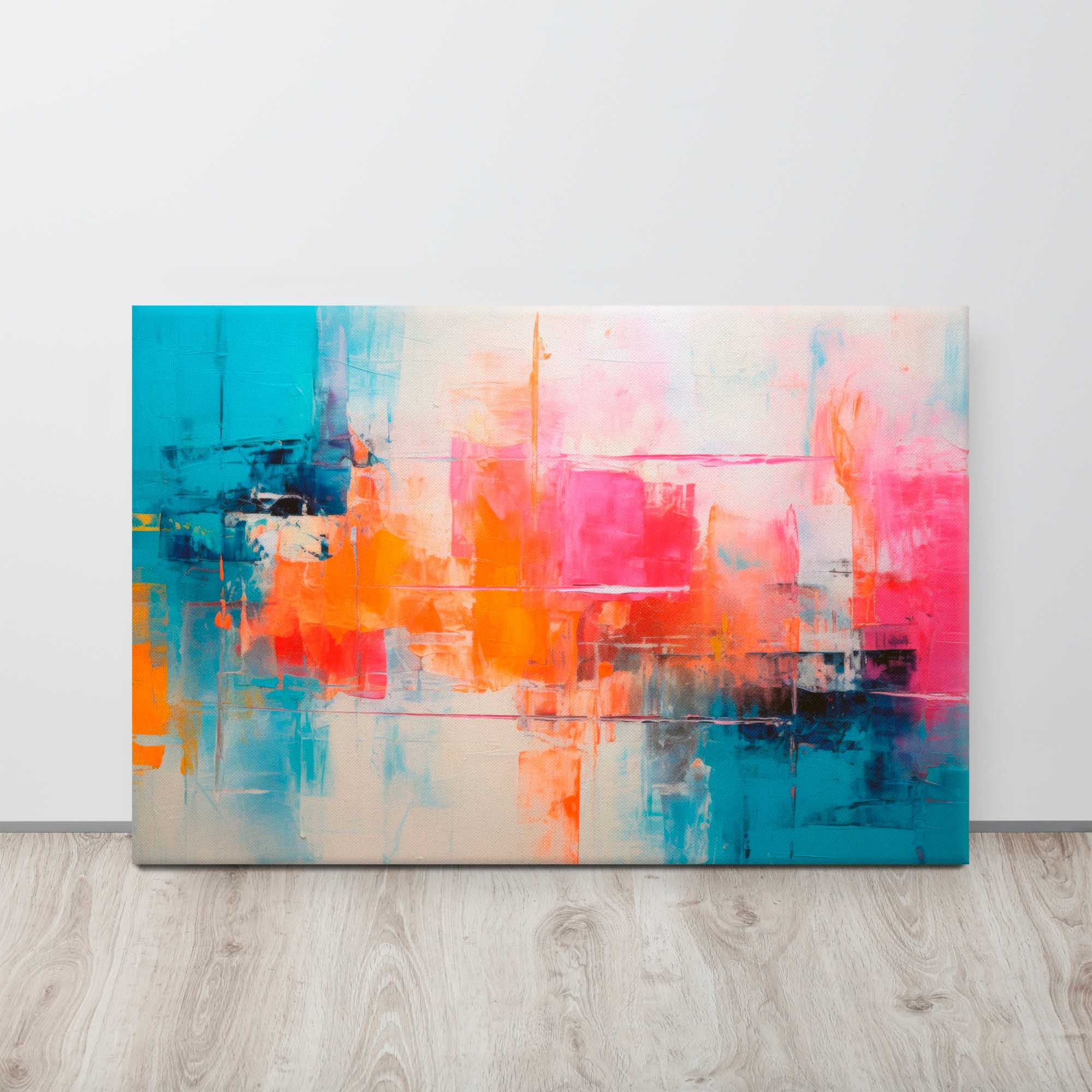 Pixel Perception – Abstract Digital Canvas Print on wood floor as a display of product